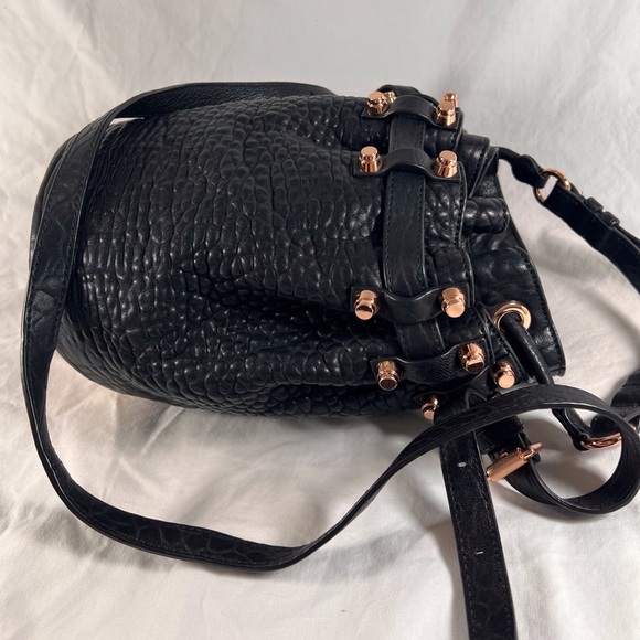 ALEXANDER WANG Black Pebbled Leather Rocco Diego Studded Bucket Shoulder Bag - Picture 7 of 17